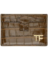 Tom Ford - Porte-cartes brun gaufré façon croco à ferrure à logo - Lyst