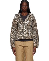 Ganni - Pull À Capuche Brun Et Noir En Molleton Épais À Glissière - Lyst