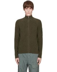 C.P. Company - Khaki Waffle Knit Cotton Zip Lens Sweater - Lyst