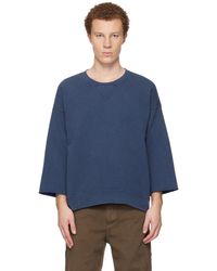 Visvim - Pull Molletonné Surdimensionné Bleu À Manches Trois-Quart - Lyst