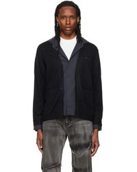 we11done - Cardigan Noir À Empiècement De Style Chemise Et À Capuche - Lyst