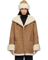 TOTEME - Blouson Brun À Garnitures En Peau Retournée - Lyst