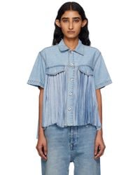 Sacai - ブルー パネル デニムシャツ - Lyst