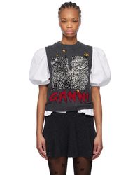 Ganni - グレー Graphic Cats ベスト - Lyst