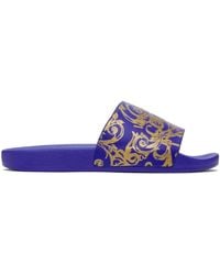 Versace - Blue & Gold Baroque Logo Slides - Lyst