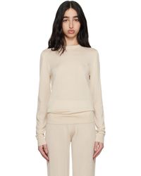 TOTEME - Pull Blanc Cassé En Tricot À Col Ras Du Cou - Lyst