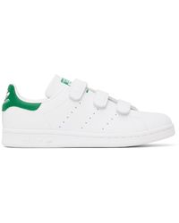 adidas Originals Originals White And Green Velcro Stan Smith Trainers | Lyst
