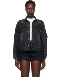 Sacai - ブラック ナイロンツイル デニムジャケット - Lyst