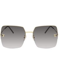 Cartier Gold Rimless Panthère De Square Sunglasses - Black