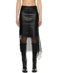 Helmut Lang - Black Paneled Leather Midi Skirt - Lyst