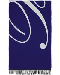 Burberry - Blue & Off-white Logo Wool Silk Scarf - Lyst