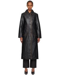 REMAIN Birger Christensen - Manteau semi-ajusté noir en cuir - Lyst