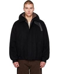 Ssstein - Blouson Rembourré Noir En Laine Et Cachemire À Col En Peau Retournée - Lyst