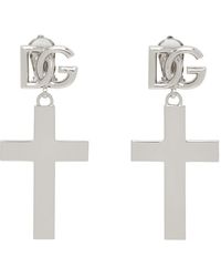 Dolce & Gabbana - Boucle d'oreille unique argentée à croix et à logo dg - Lyst