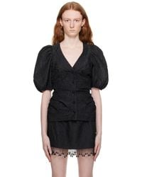 Ganni - Black Floral Blouse - Lyst