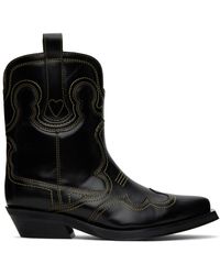 Ganni - Black Low Shaft Embroidered Western Boots - Lyst