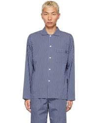 Tekla Grey Poplin Stripe Pyjama Shirt - Blue