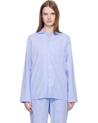 Tekla - Chemise De Pyjama À Manches Longues Bleue En Popeline - Lyst