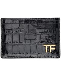 Tom Ford - Black Shiny Stamped Croc Tf Card Holder - Lyst