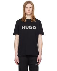 HUGO - Black Embroidered T-shirt - Lyst