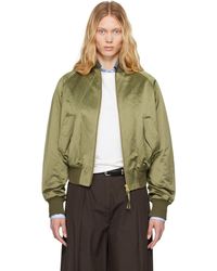 Ami Paris - Blouson Aviateur Vert En Satin De Coton À Logo Ami De Cœur - Lyst