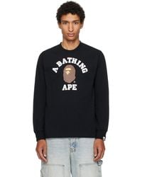 A Bathing Ape - T-Shirt À Manches Longues Noir À Logo De Style Collégial - Lyst