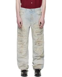 Amiri - Jean Droit Bleu À Empiècement En Cuir Gaufré Façon Serpent Et À Effet Usé - Lyst