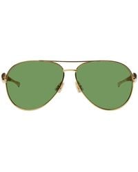 Bottega Veneta - Gold & Green Sardine Aviator Sunglasses - Lyst