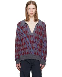 Dries Van Noten - Burgundy Argyle Polo - Lyst