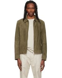 BOSS - Khaki Zipper Closure Suede Jacket - Lyst