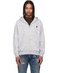 A Bathing Ape - Pull À Capuche À Glissière Gris À Motif Camouflage En Jacquard Et À Écusson À Logo - Lyst