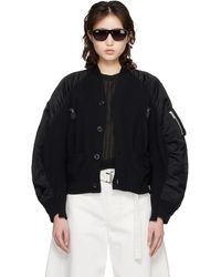 Sacai - Cardigan Noir En Sergé De Nylon Et En Tricot - Lyst