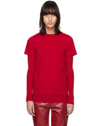 Rick Owens - T-shirt rouge à couture horizontale aux épaules - Lyst