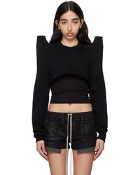 Rick Owens - Pull Molletonné Écourté Noir À Épaules Tecsweat - Lyst