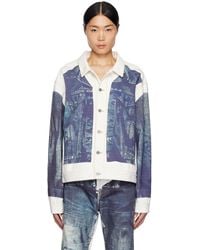 Jean Paul Gaultier - Blouson blanc et bleu en denim à motif graphique trompe l'œil - Lyst