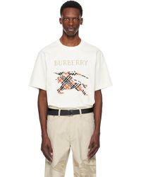 Burberry - T-Shirt Blanc Cassé En Coton À Emblème Du Cavalier En Point De Croix - Lyst