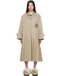 Sacai - Beige Pleated Trench Coat - Lyst