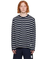 Thom Browne - Navy Striped Long Sleeve T-shirt - Lyst