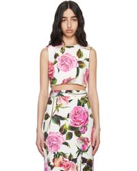 Dolce & Gabbana - Rose-Print Cotton Jacquard Crop Top - Lyst