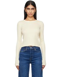 RE/DONE - Micro T-Shirt À Manches Longues 90S Blanc Cassé En Pointelle Édition Hanes - Lyst