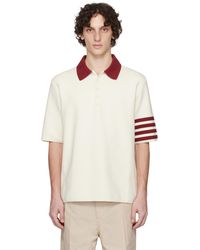 Thom Browne - Cardigan De Rugby Blanc Cassé À Quatre Rayures En Point De Milan - Lyst