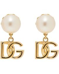 Dolce & Gabbana - -plated Logo Pearl Drop Earrings - Lyst