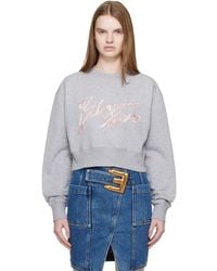 Balmain - Cropped Printed Cotton Sweatshirt - Lyst