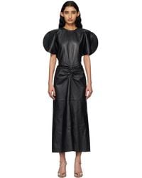 Victoria Beckham - Gathered Waist Leather Midi Dress - Lyst