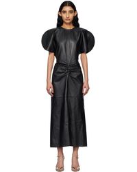 Victoria Beckham - Robe Midi Noir En Cuir À Taille Froncée - Lyst