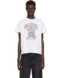 GANNI　ホワイト　リラックス　フラワー　Tシャツ メンズ Ganni ホワイト リラックス Strawberry Tシャツ | Lyst