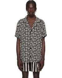 Balmain - Chemise Noir Et Blanc Cassé À Monogrammes Imprimés - Lyst