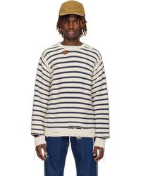 MM6 by Maison Martin Margiela - Pull Blanc Cassé Et Bleu Marine En Tricot De Coton - Lyst