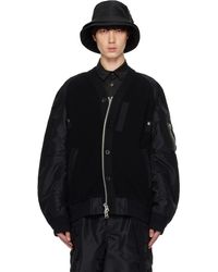 Sacai - Nylon Twill X Knit Bomber Jacket - Lyst