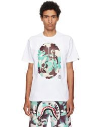 A Bathing Ape - T-Shirt Blanc À Motif Camouflage Map, À Logo Et À Requin Emblématique - Lyst